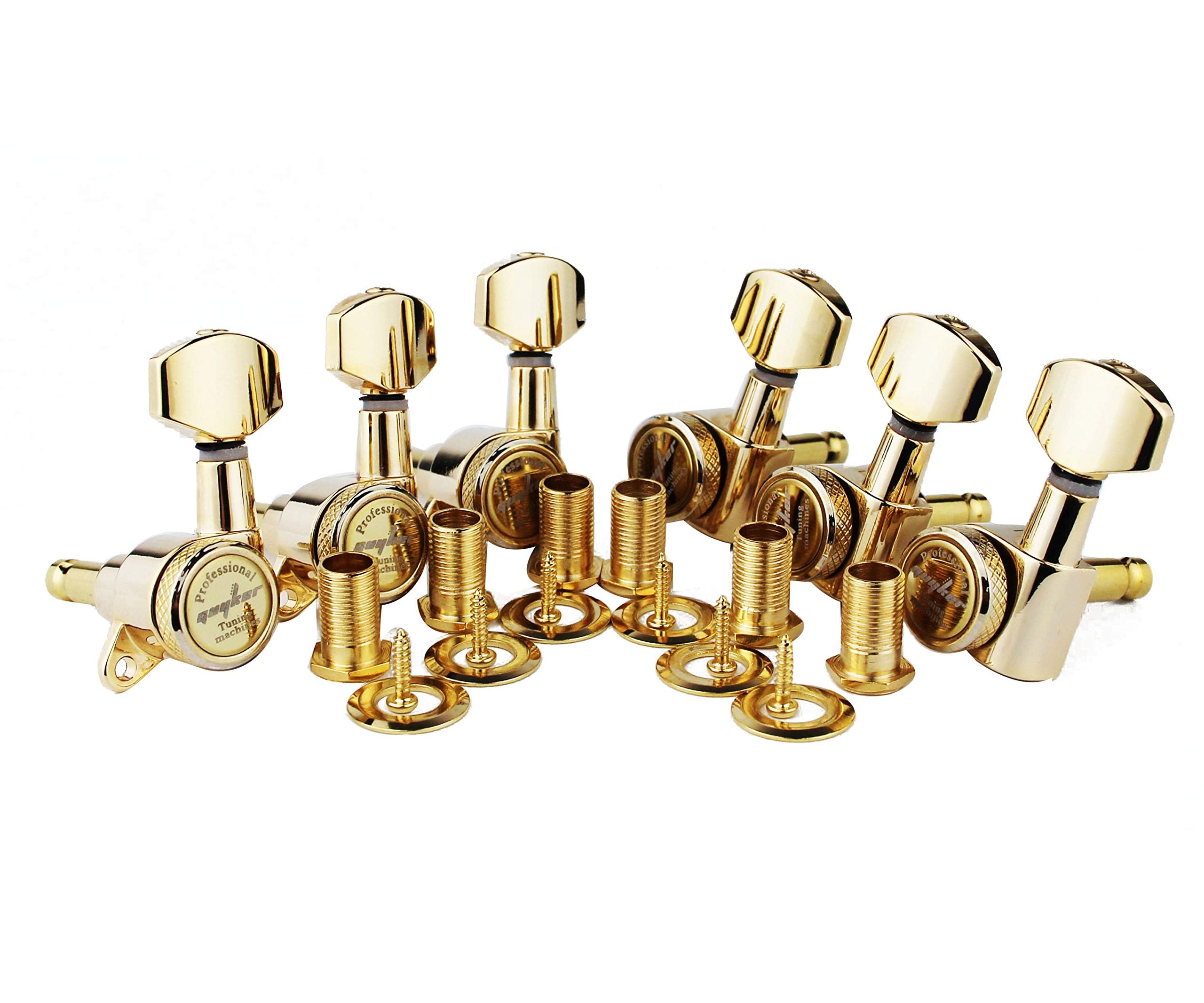 Guyker Guitar Locking Tuners (6 For Left) - 1:18 Lock String Tuning Key Pegs Machine Head With Hexagonal Handle Replacement For